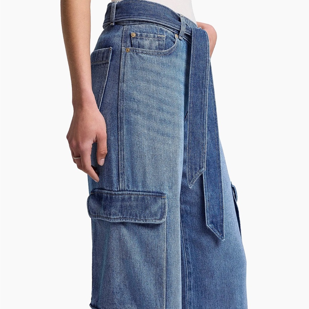 7 For All Mankind Denim Tie-Waist Cargo Palazzo Jeans - Picture 6 of 7